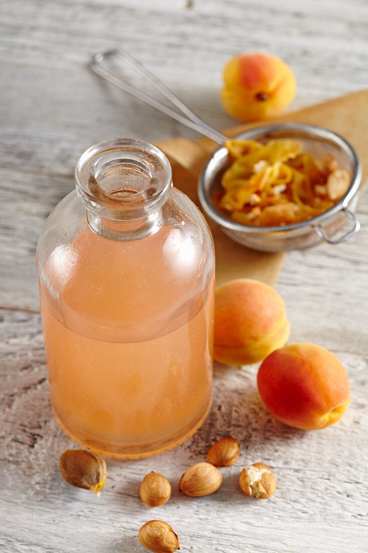 Naturally preserved apricot vinegar with seeds and acacia honey