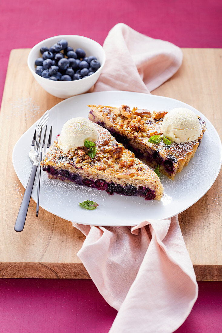 Blueberry and walnut cake