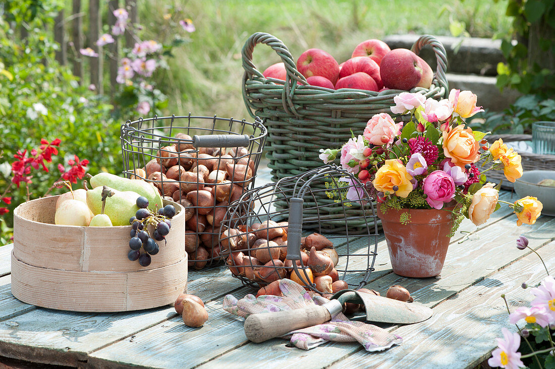 Autumn arrangement on terrace table