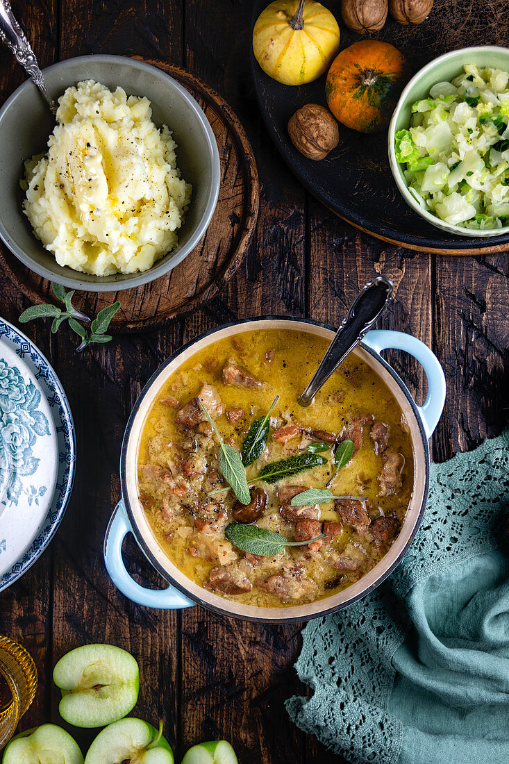 Pork stew with apple and sage