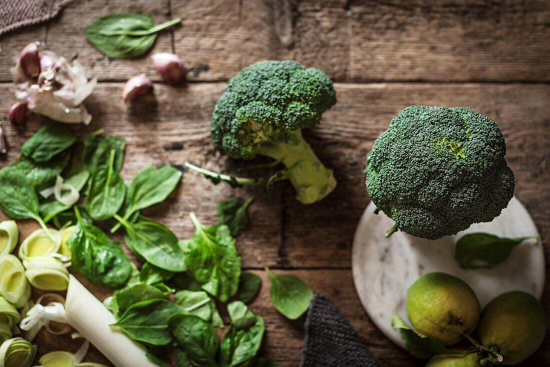 Broccoli on wooden table