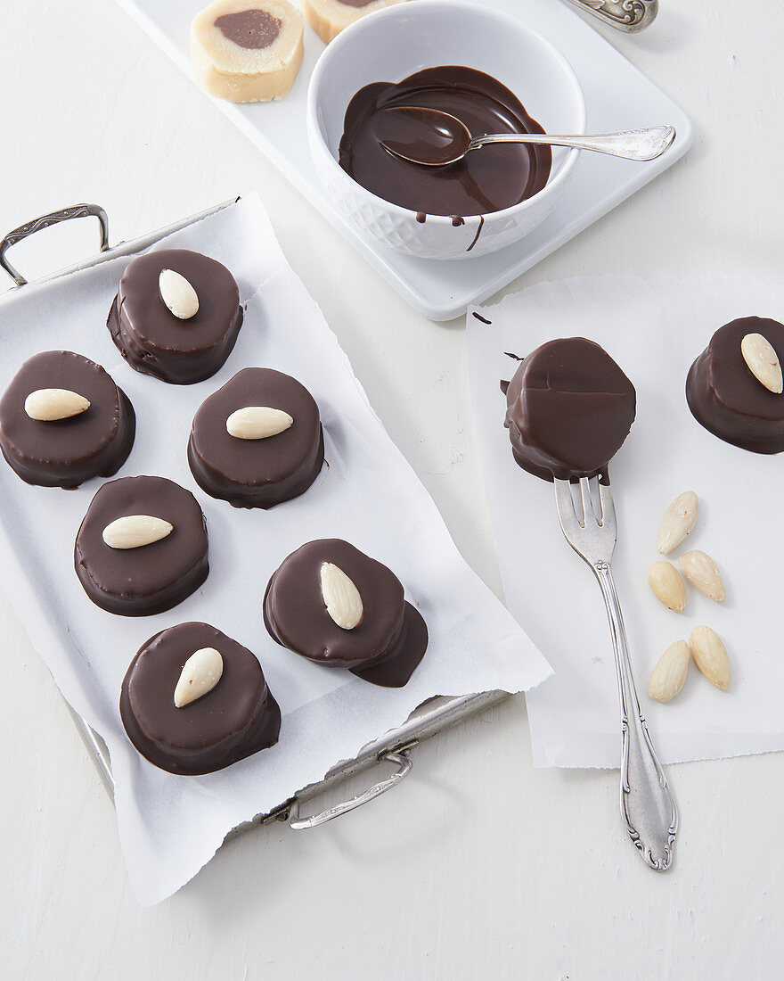 Marzipan nougat biscuits with chocolate glaze