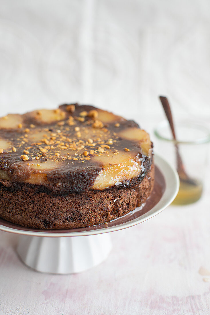 Hazelnut and pear upside down cake