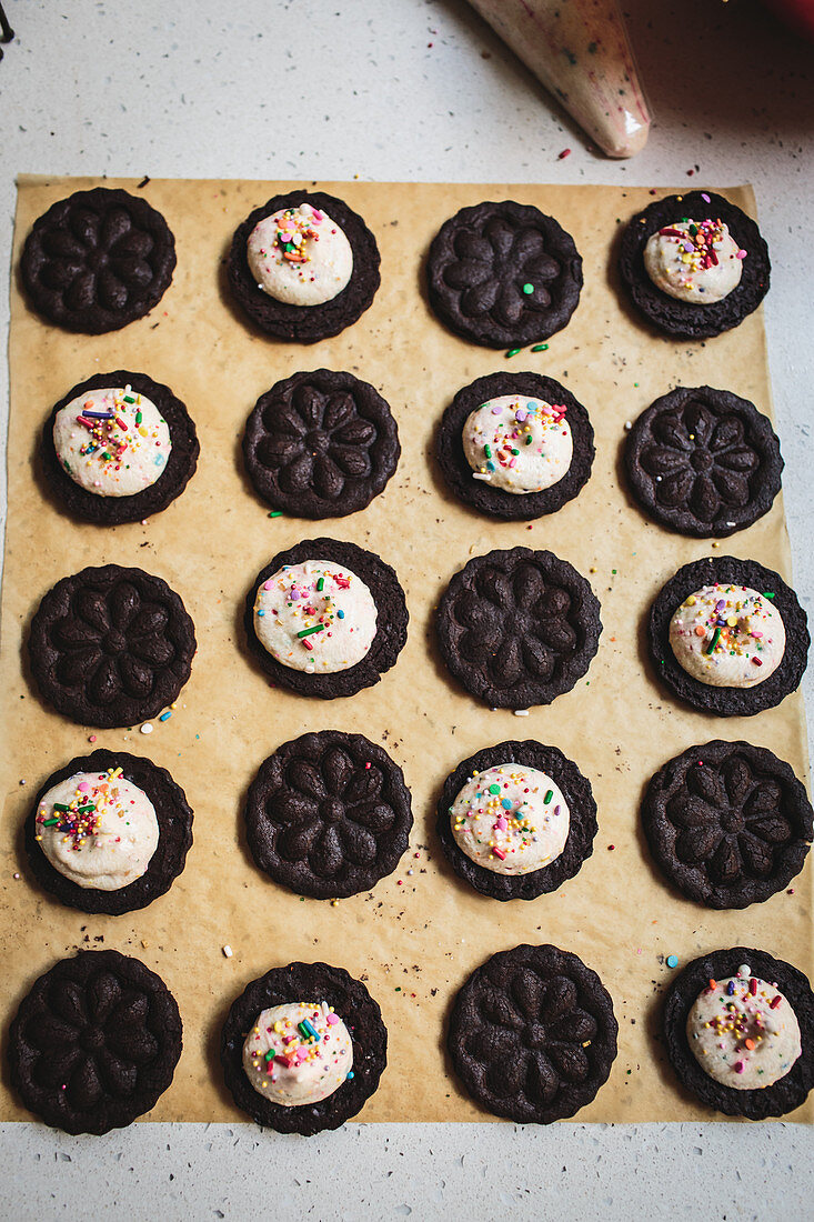 Homemade Oreo cookies with cream filling