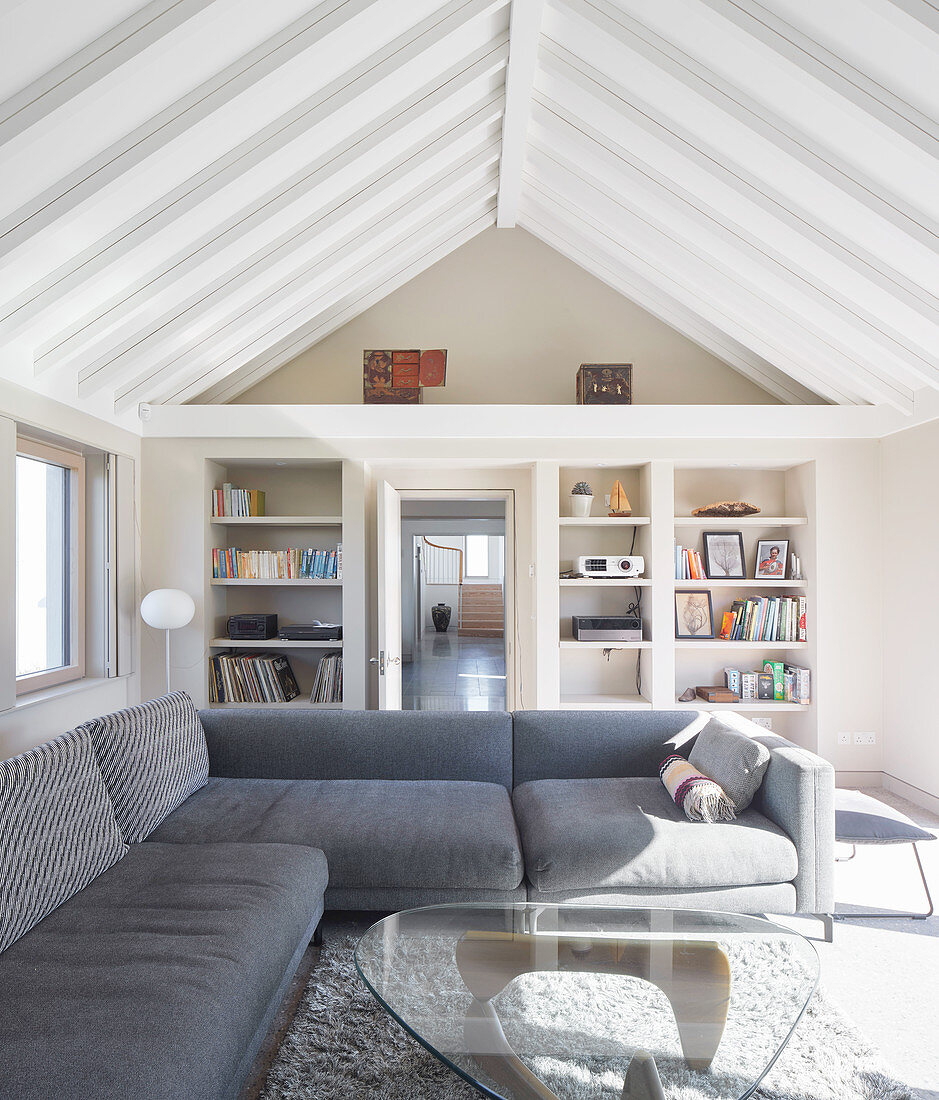 Grey sofa combination and coffee table in living room