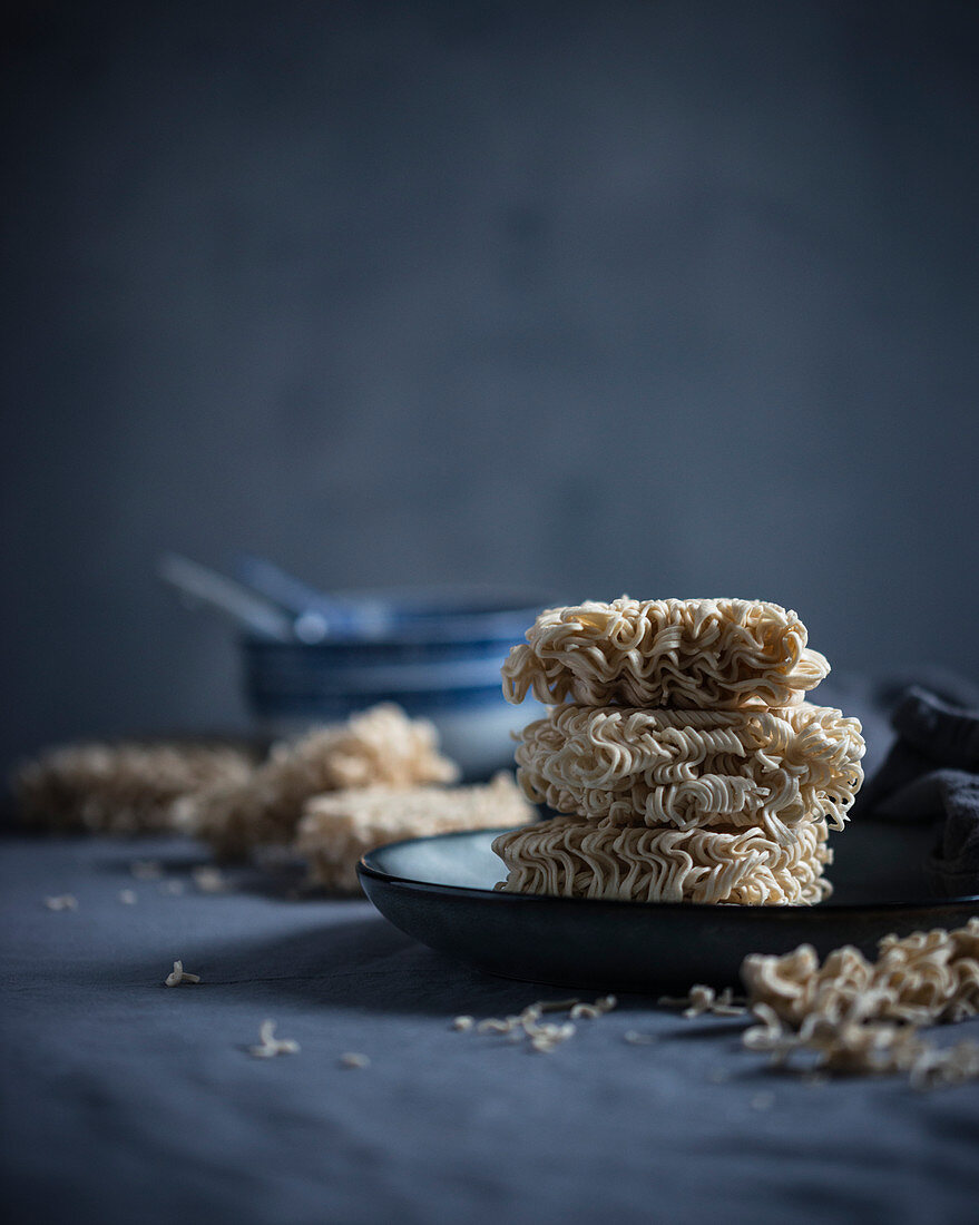 Raw mie noodles (Southeast Asian wheat noodles), stacked