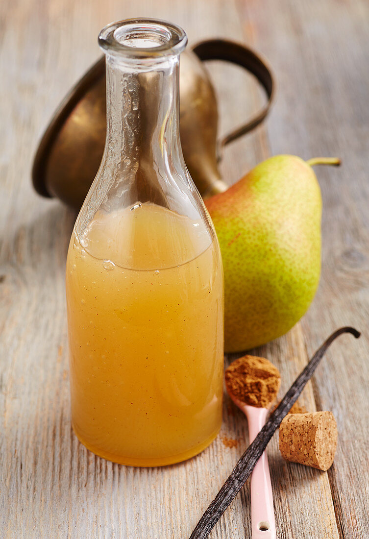 Homemade Christmas pear syrup with gingerbread spice and vanilla