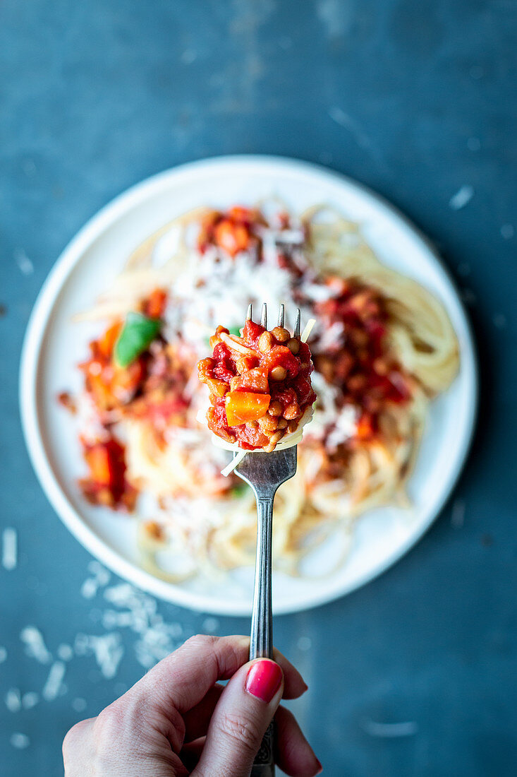 Spaghetti with vegetarian bolognese