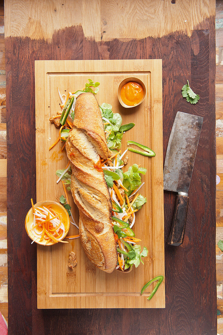 Banh Mi baguette with pork and mayonnaise