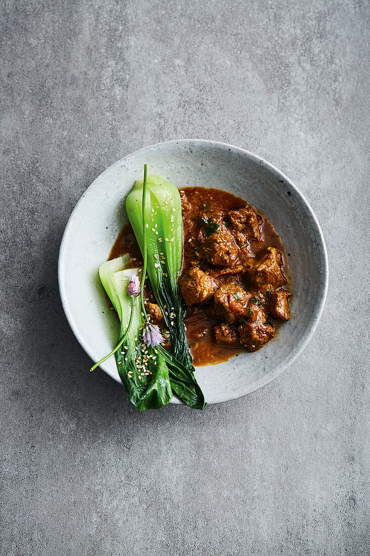 Lamb curry with bok choi