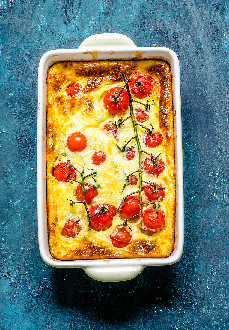 Casserole with cherry tomatoes