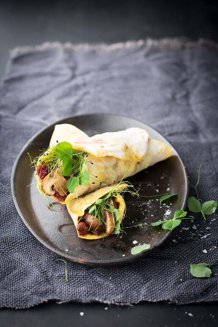 A beetroot and mushroom wrap