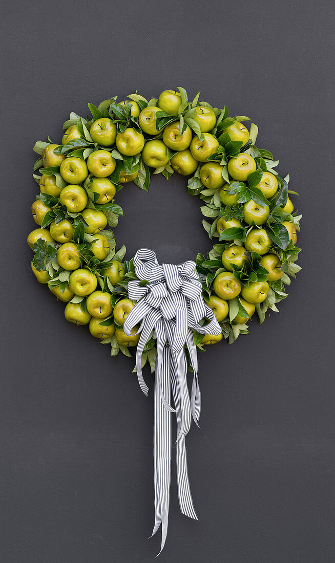 Wreath made from fake green apples