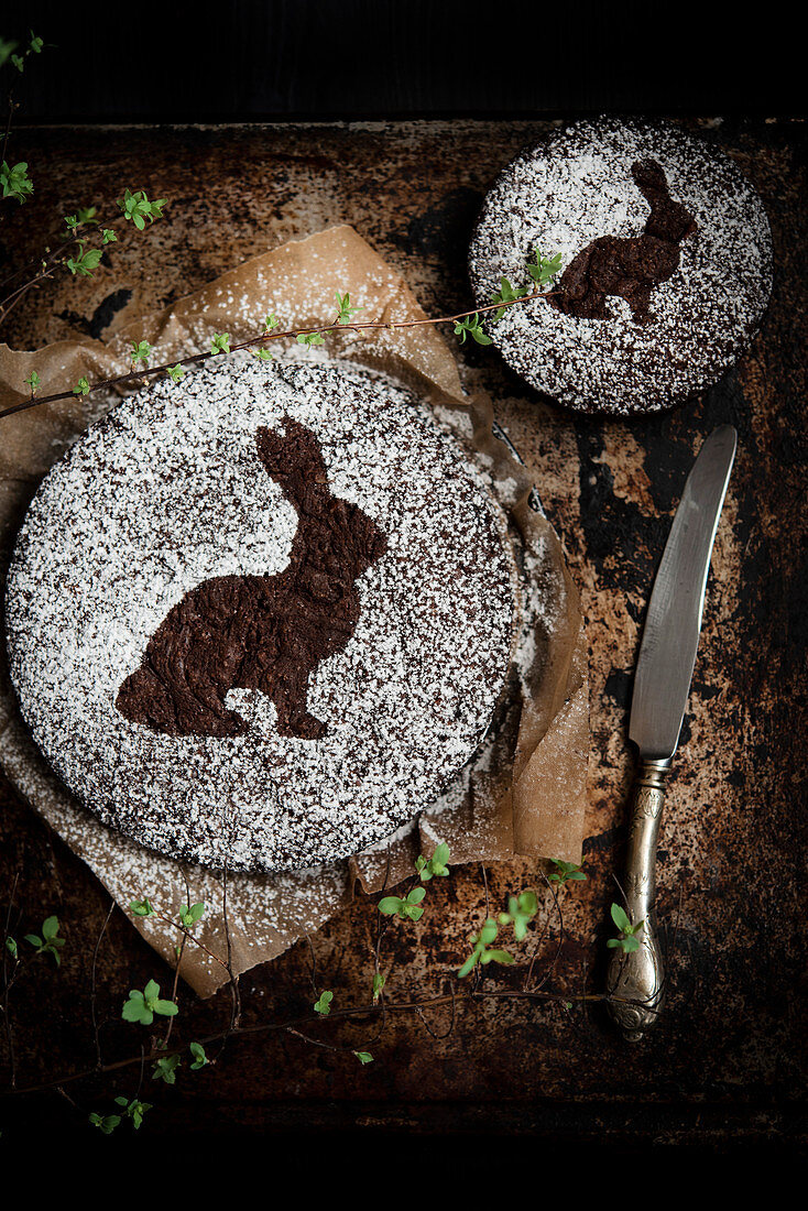 Chocolate cake with an Easter bunny motif