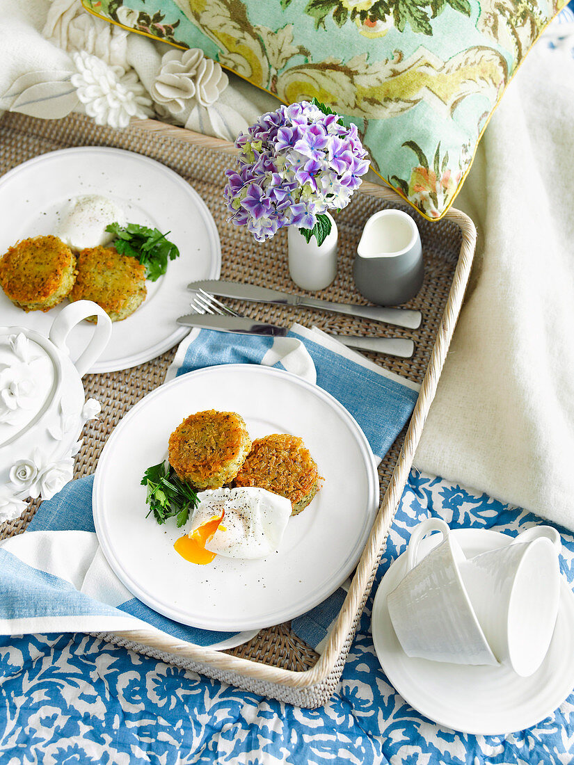 Potato and chive rosti with poached eggs