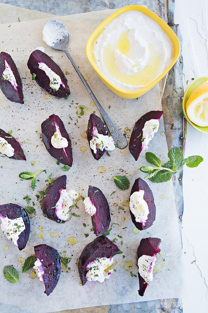 Baked beetroot with lemon yoghurt