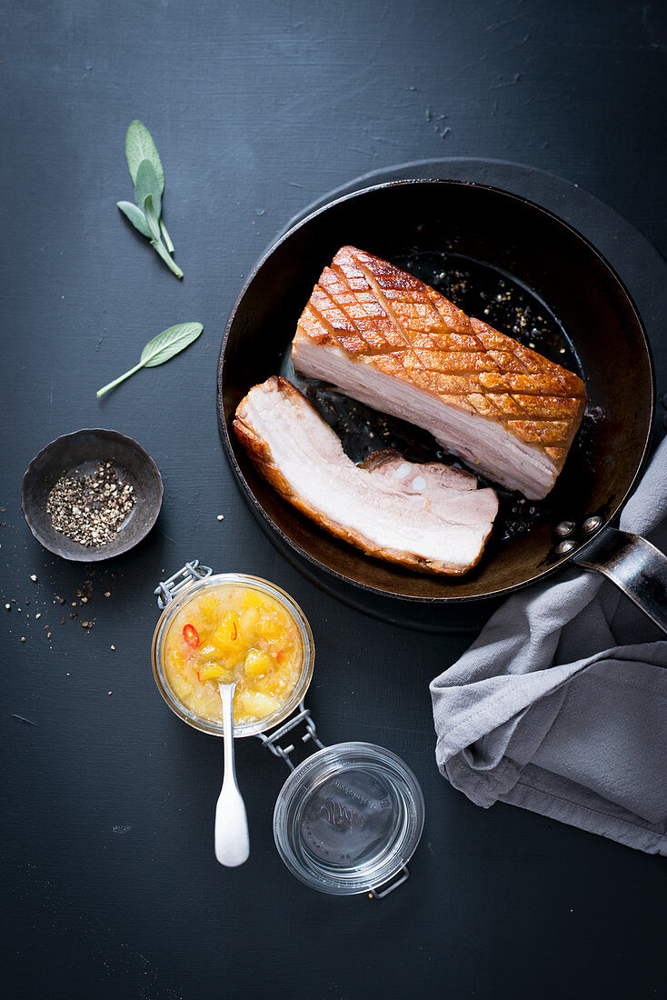 Pork belly with citron chutney