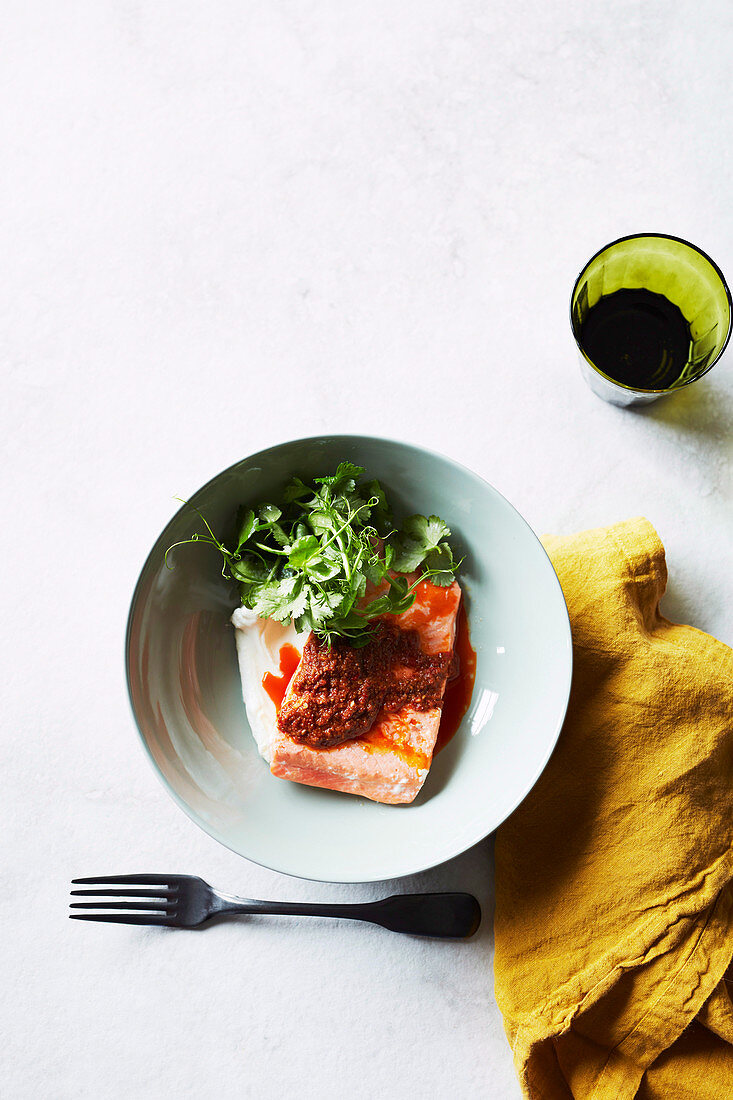 Ocean trout with harissa and yoghurt