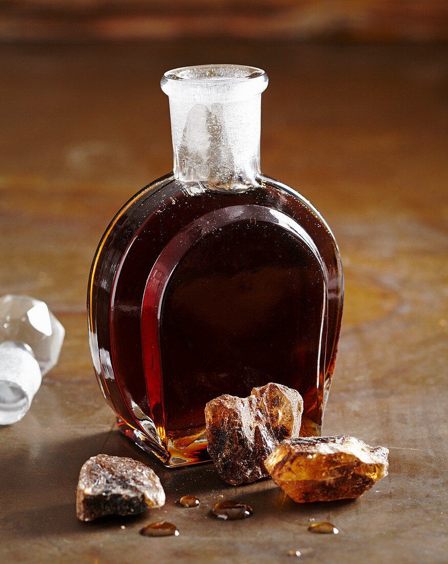 A bottle of homemade brown rock sugar syrup