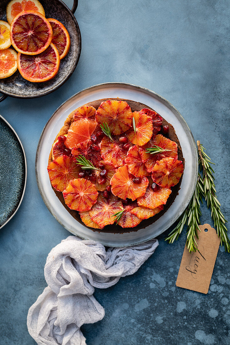 Cheesecake with blood oranges and rosemary
