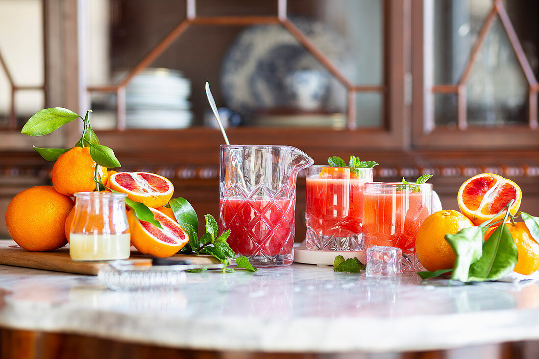 Blood Orange Cocktail with Mint Garnish