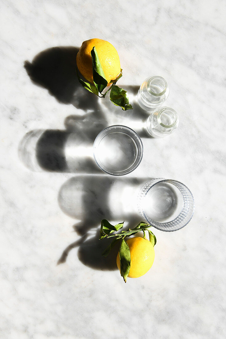 Lemon and water in the sunlight