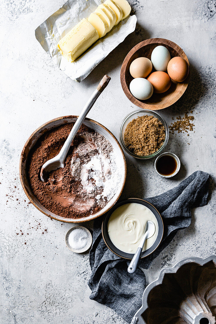 Backzutaten für Schokoladenkuchen