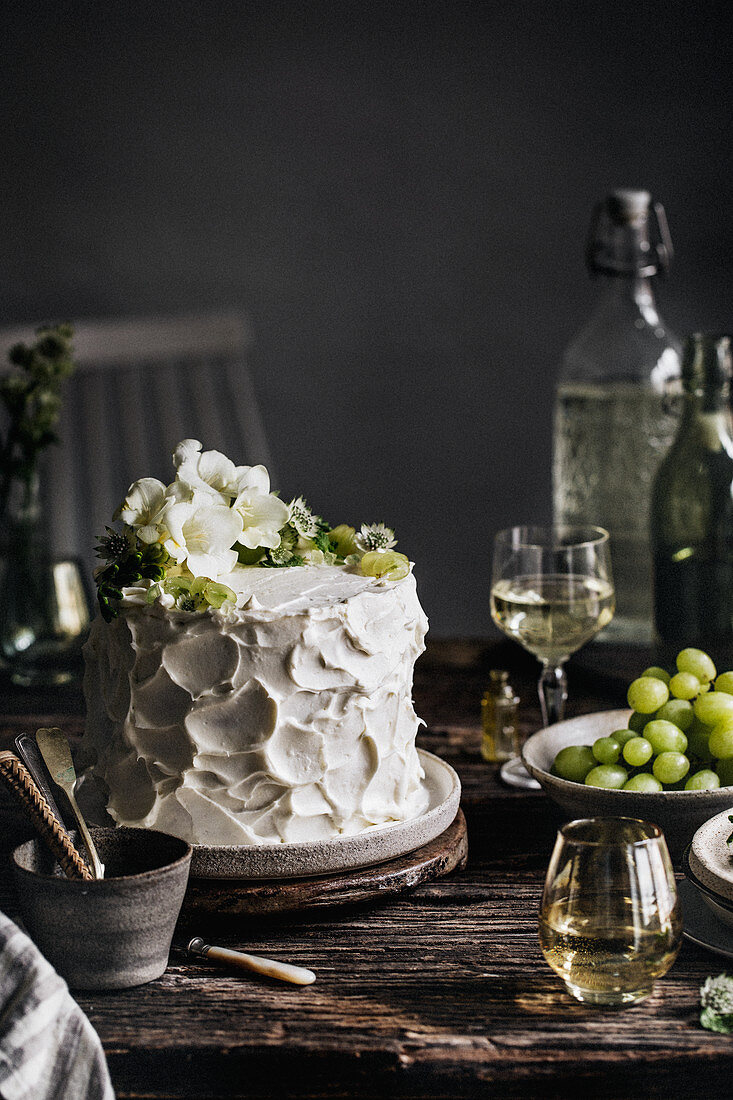 Minimalist festive cake with white frosting
