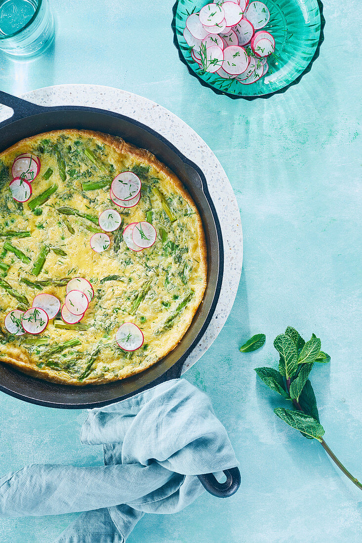 Omelette with asparagus and radishes for Easter