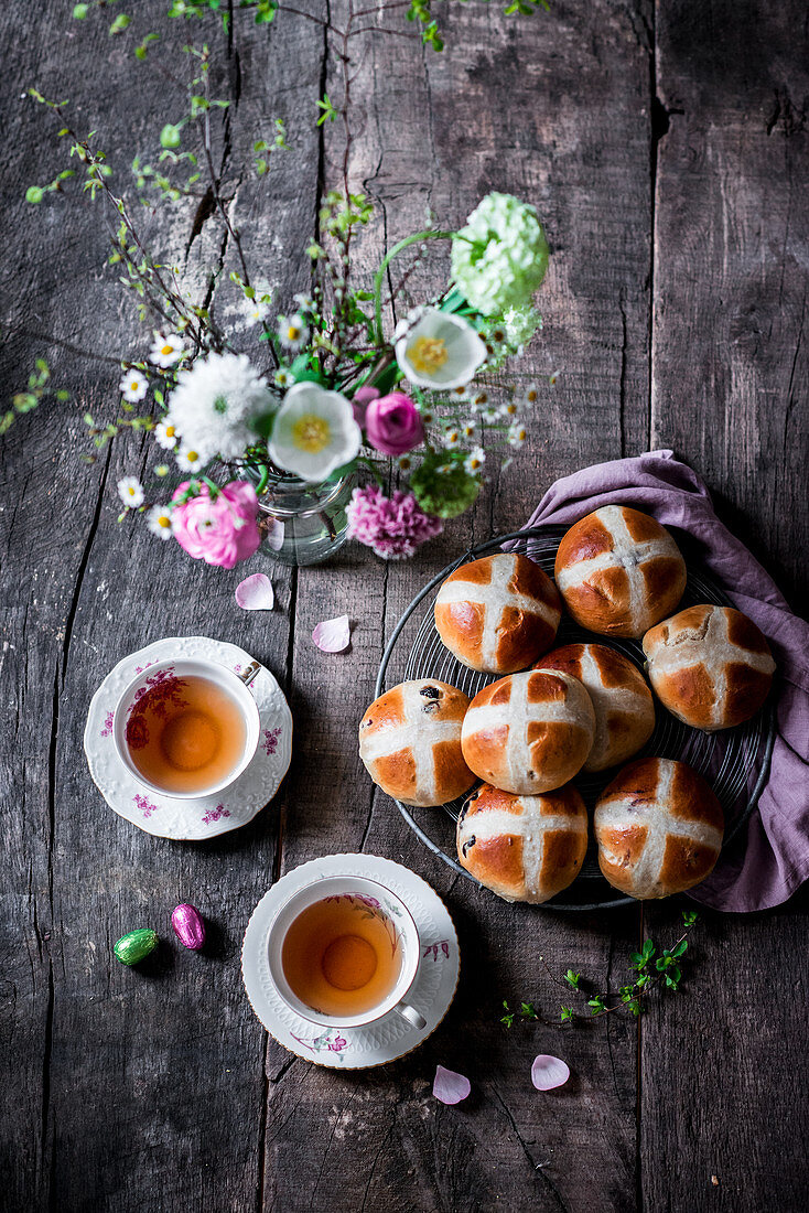 Hot Cross Buns with tea