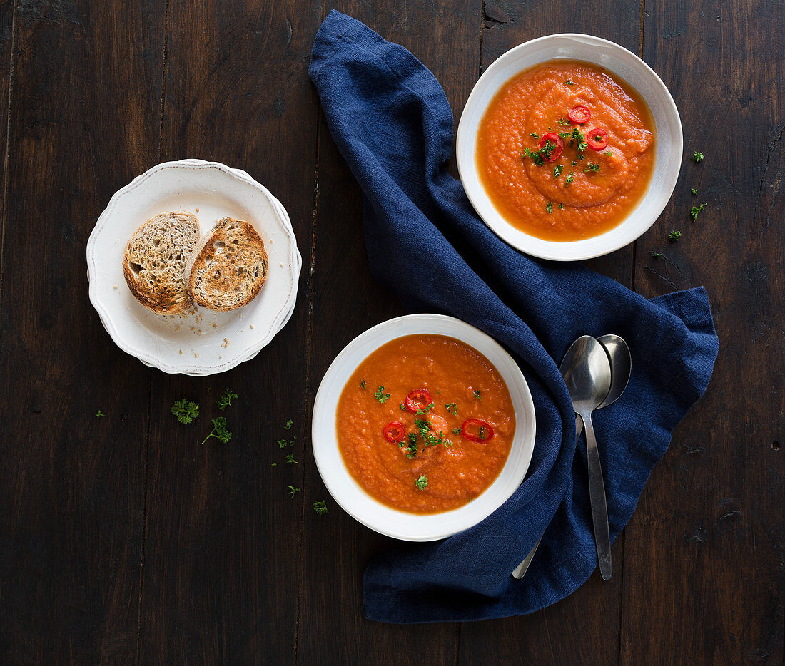 Vegan Tomato Soup with Chilli and Parsley