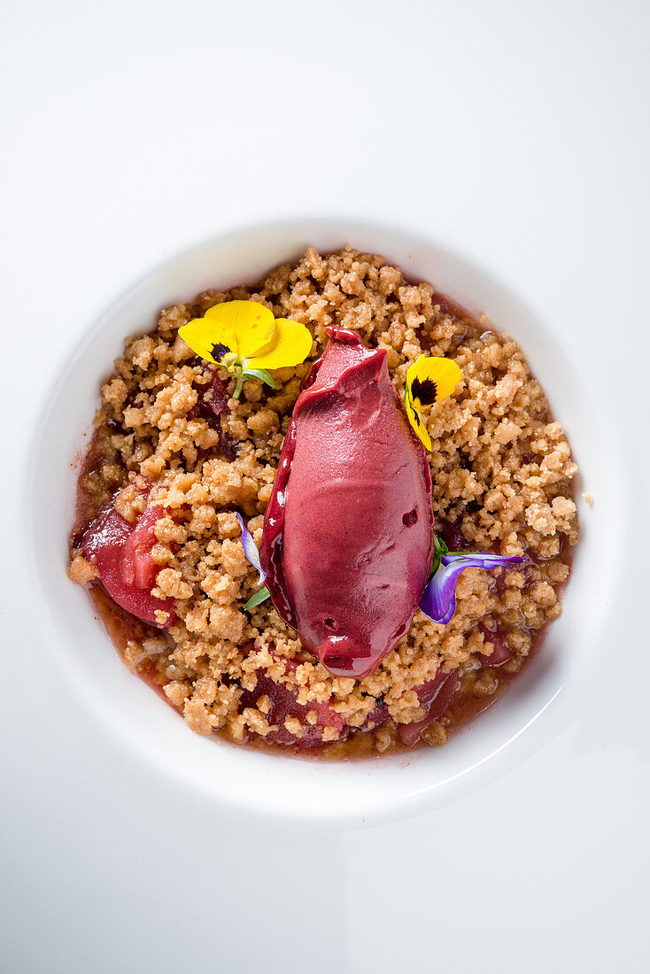 Spiced Apple Crumble with Black Currant Sorbet