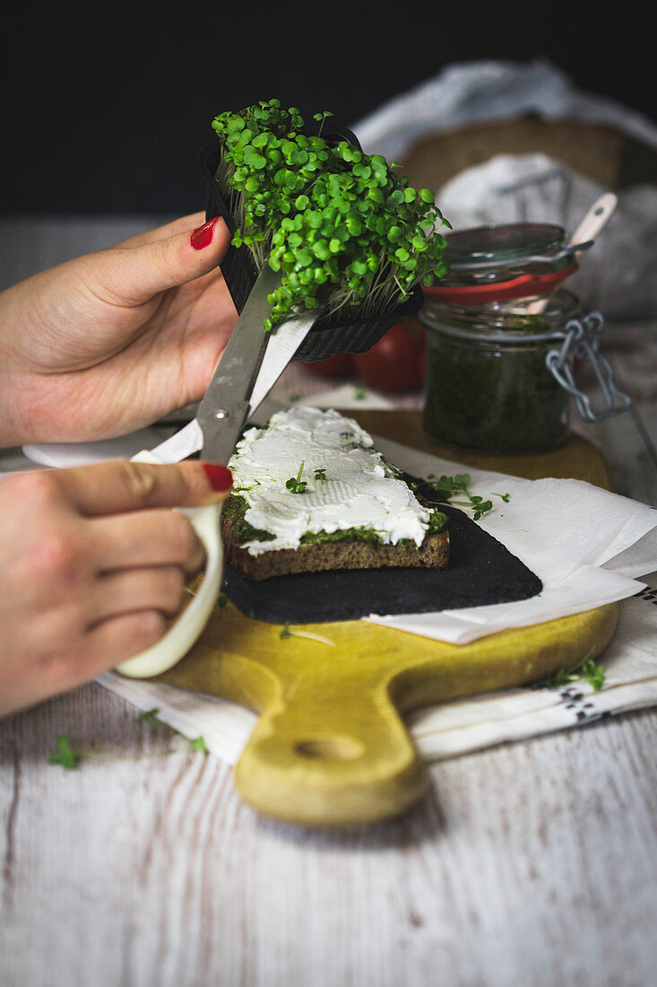 Bread with goat's cheese and cress