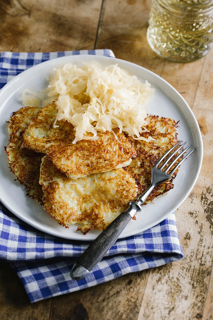 Potato fritters with sauerkraut