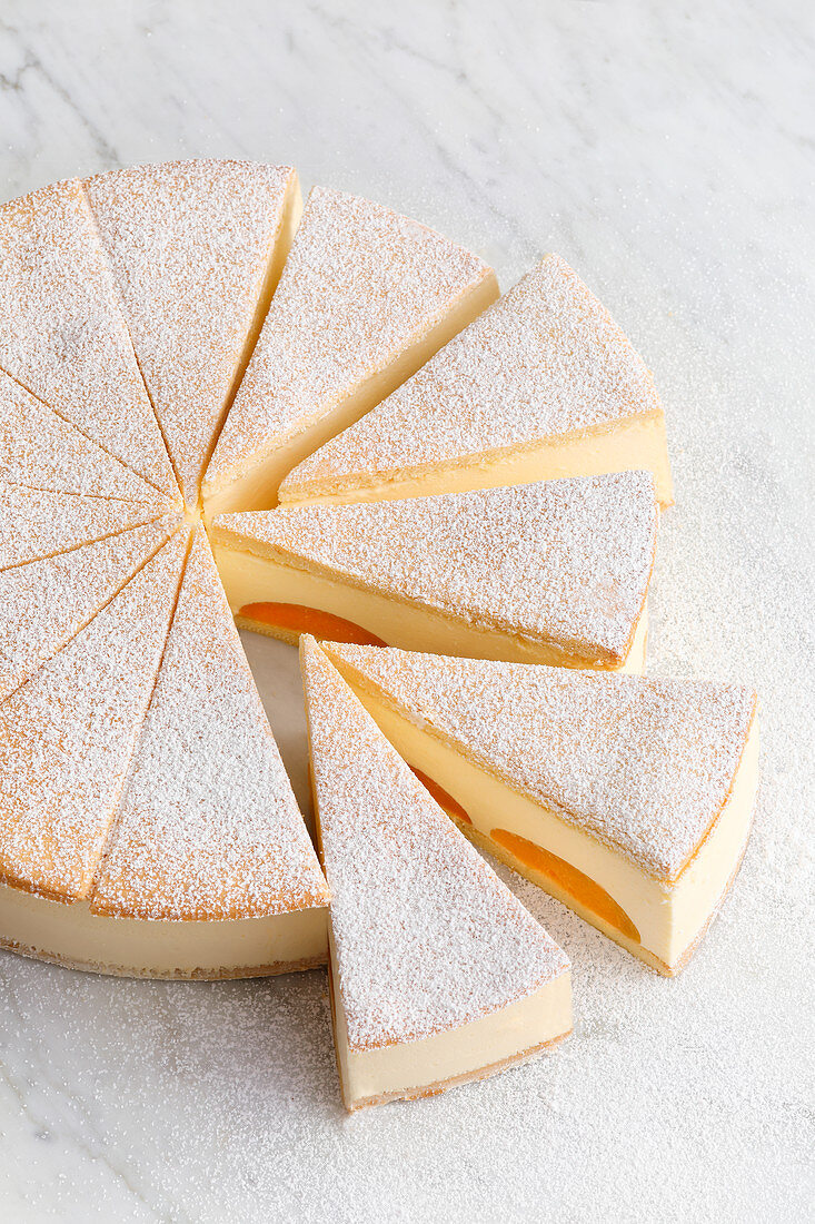 A creamy cheese cake with fruit