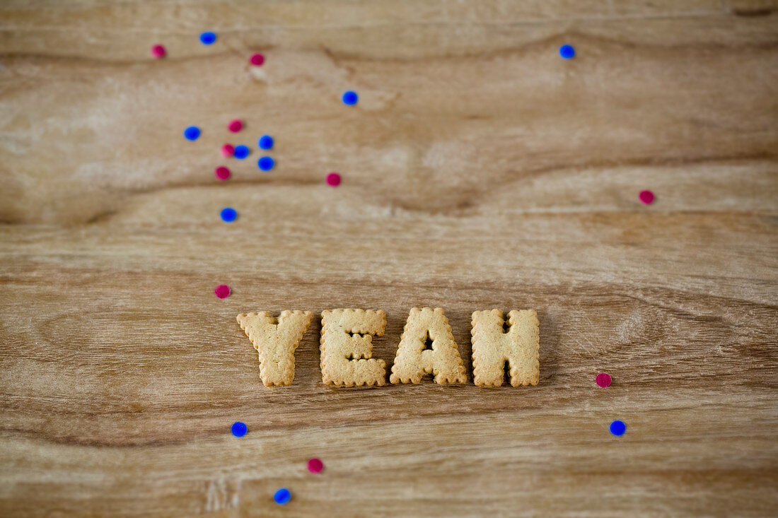Biscuits letters and confetti