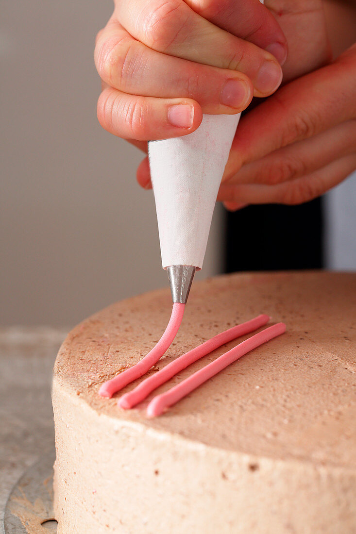 Lines being piped with a small piping bag