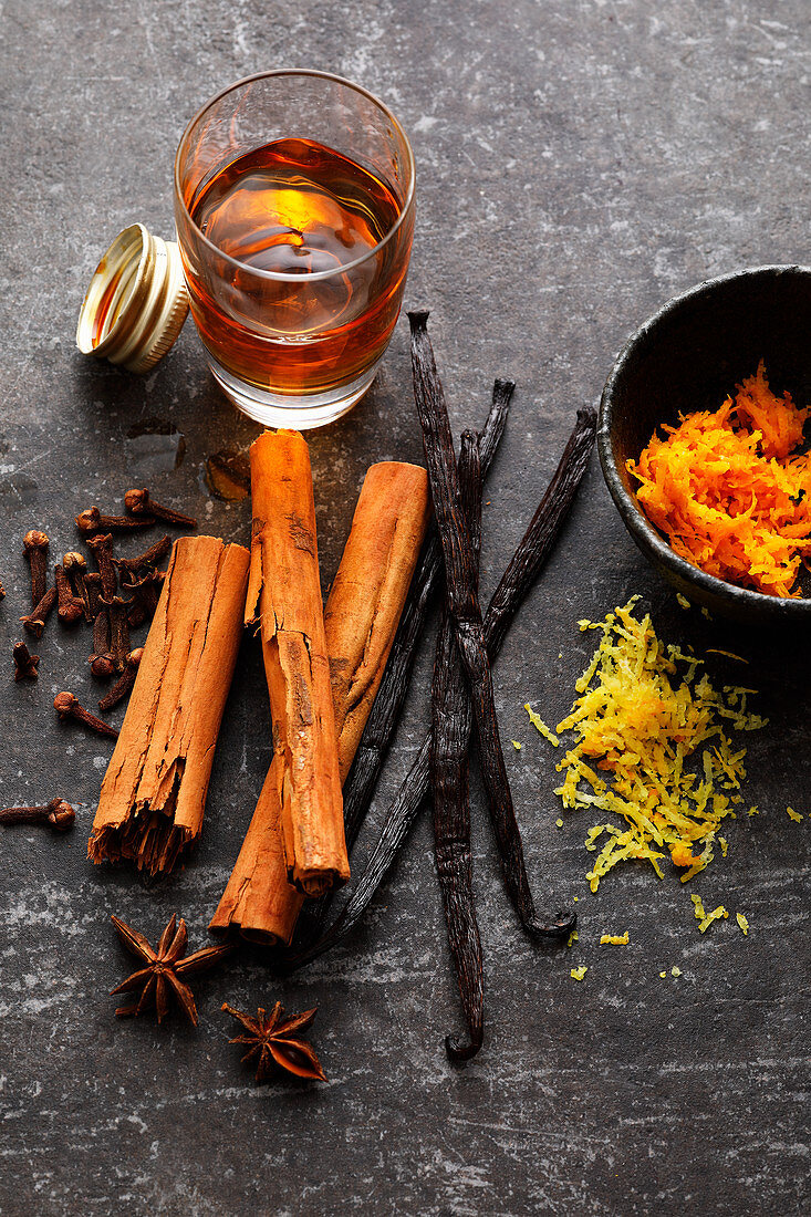 Flavouring agents – vanilla, cinnamon, anise, cloves, rum and citrus zest