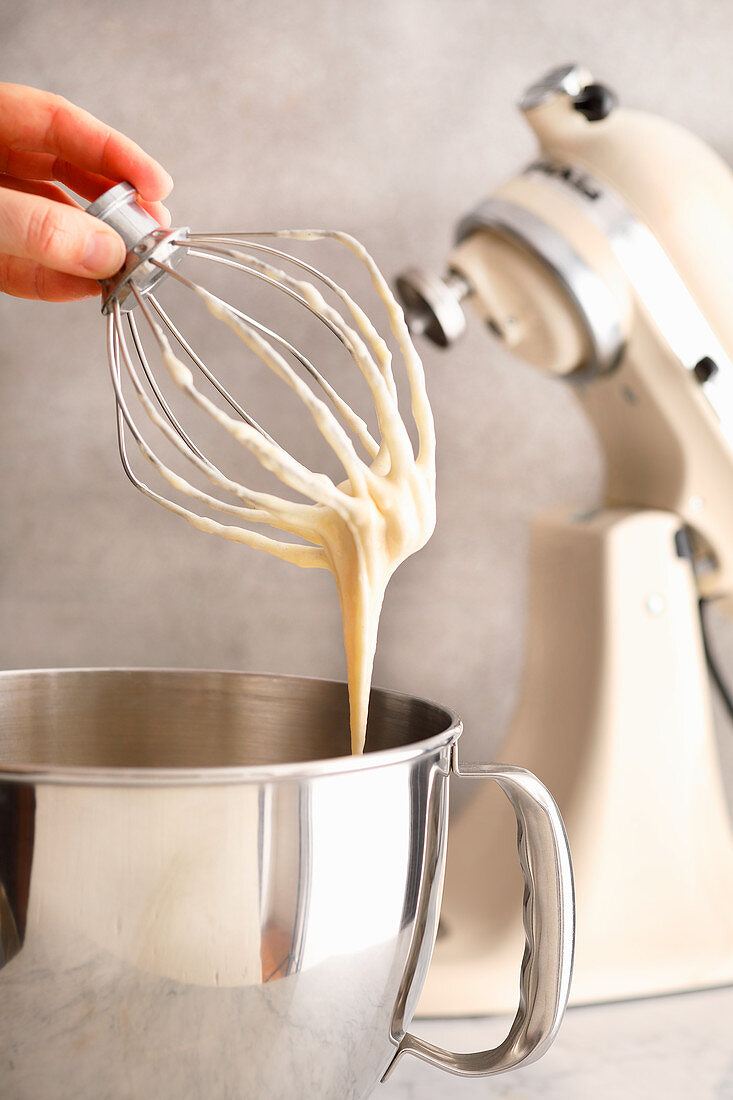 Cake mix in a mixer