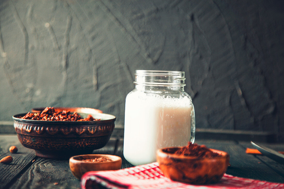 Granola with cocoa and almond milk