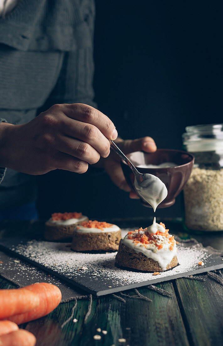 Homemade carrot cake with oatmeal and yogurt