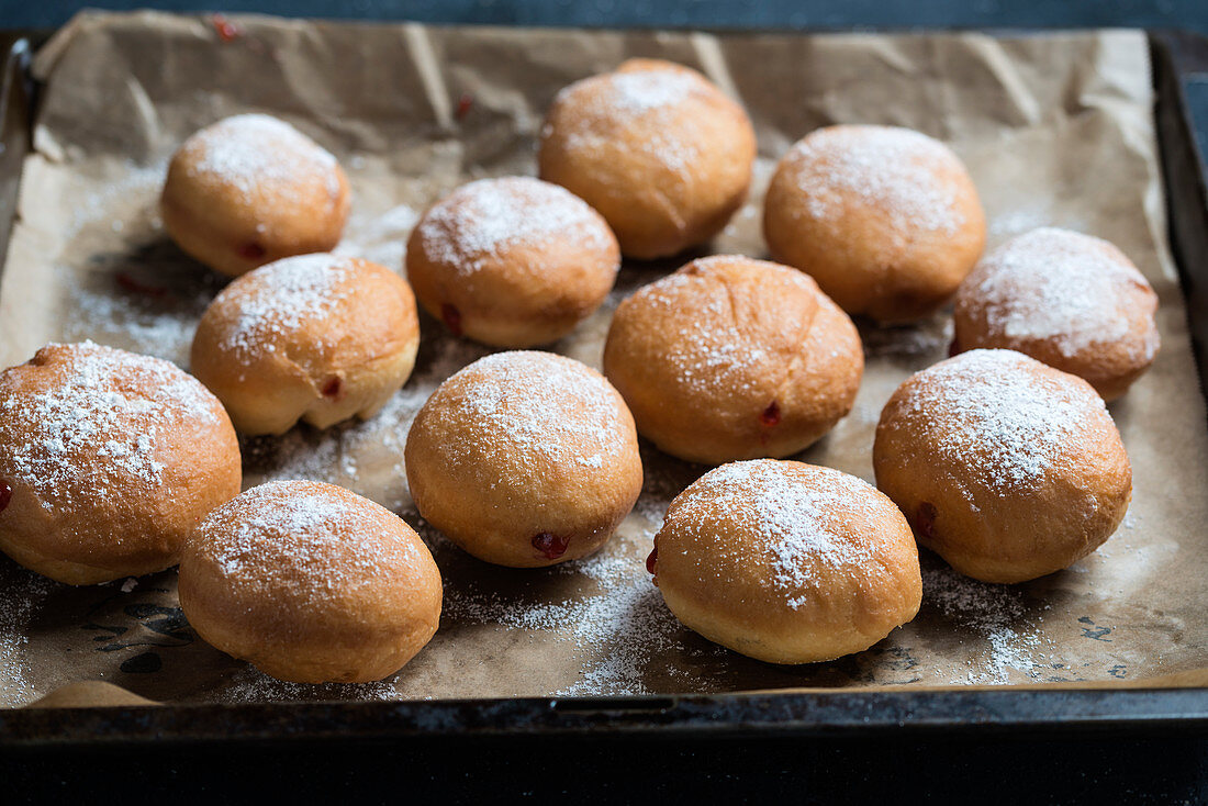 Vegan strawberry jam doughnuts