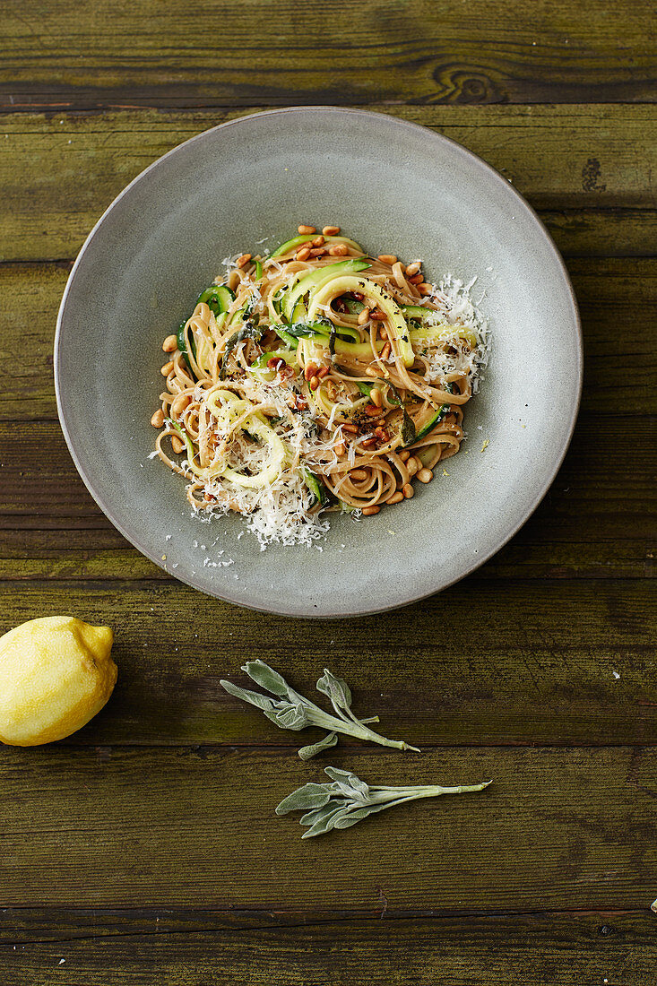 Linguine with courgette and sage