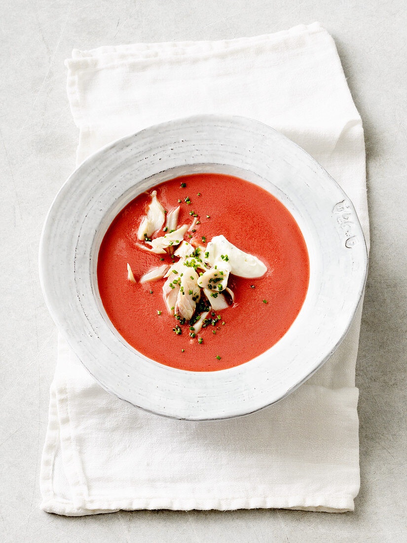 Beetroot soup with trout