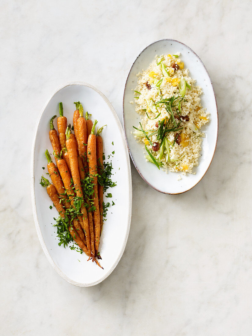 Caramelised carrots and couscous