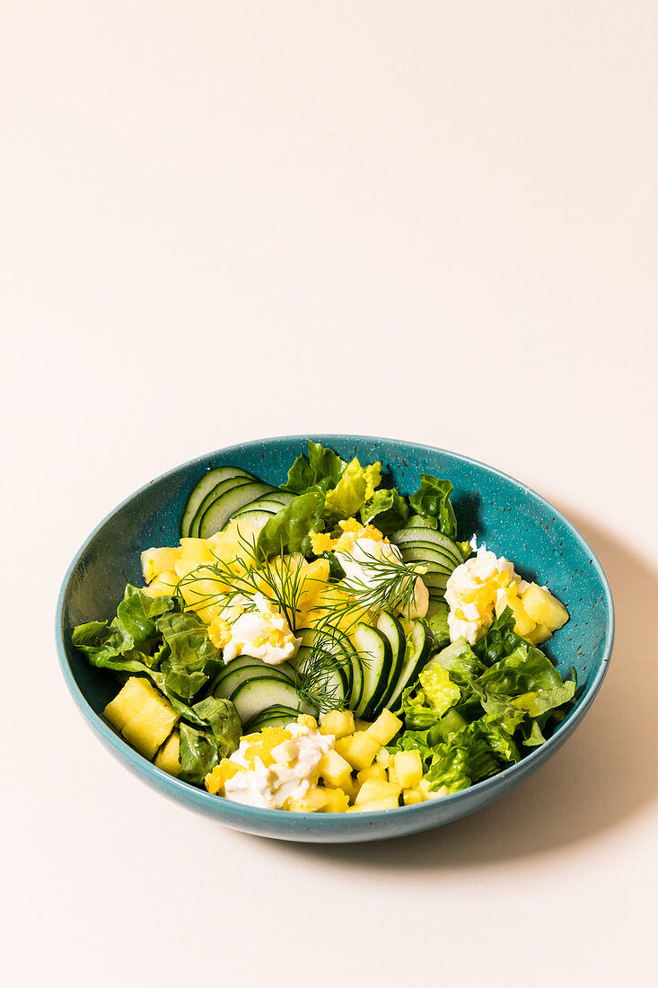 A fitness bowl with cucumber salad