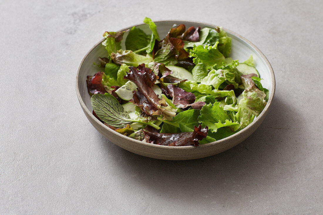 A basic salad made from various types of lettuce