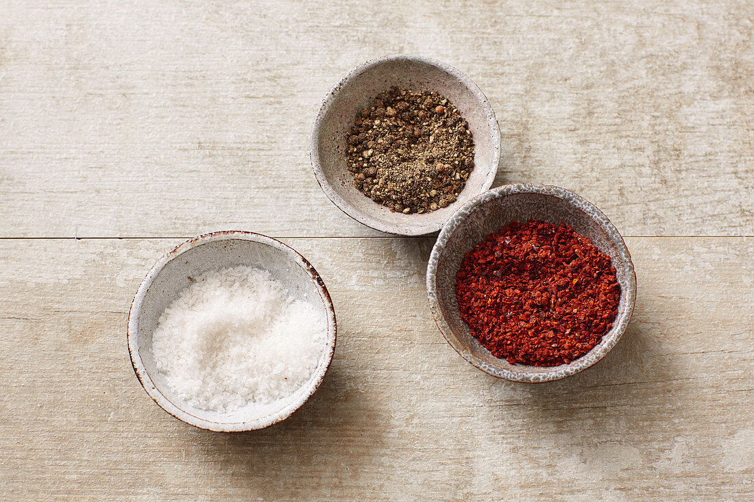 Salt, pepper and a spice mixture