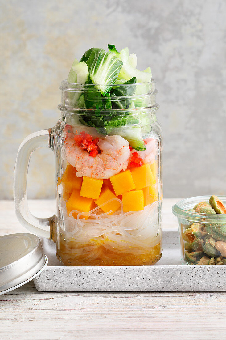 Glass noodle salad with mango and prawns