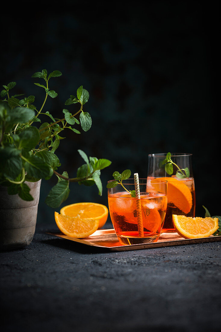 Aperol Spritz (a cocktail of bitter orange liqueur, white wine and sparkling water)
